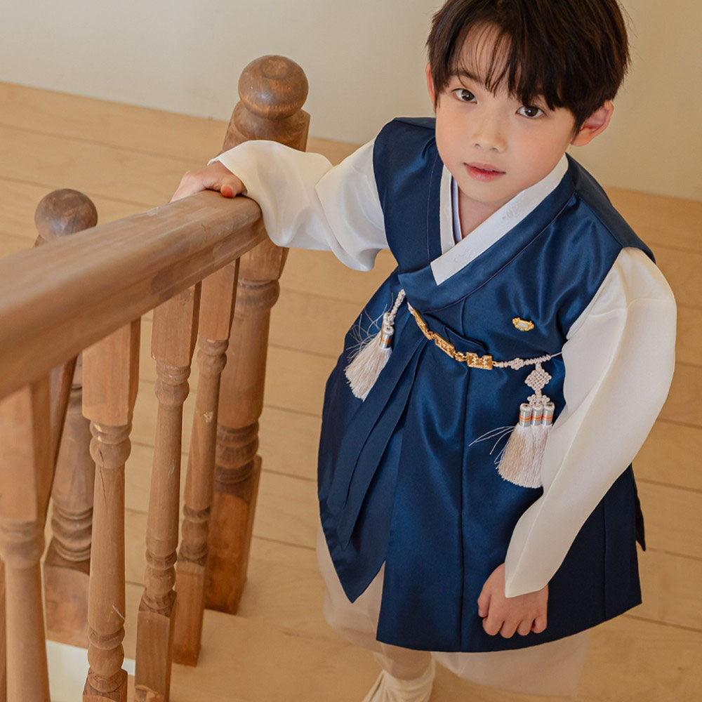 Yuhan Navy Beige Boy Hanbok (100D-15YR) - Native Korean