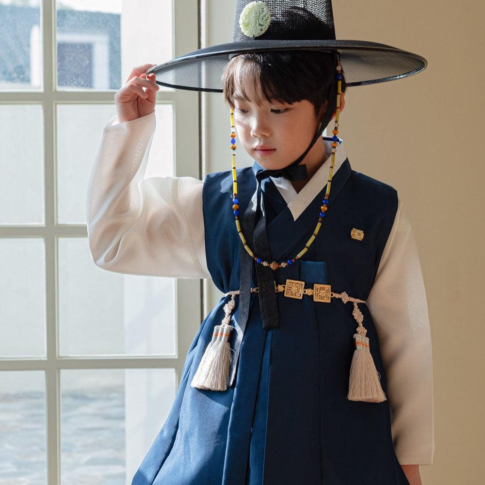 Yuhan Navy Beige Boy Hanbok (100D-15YR) - Native Korean