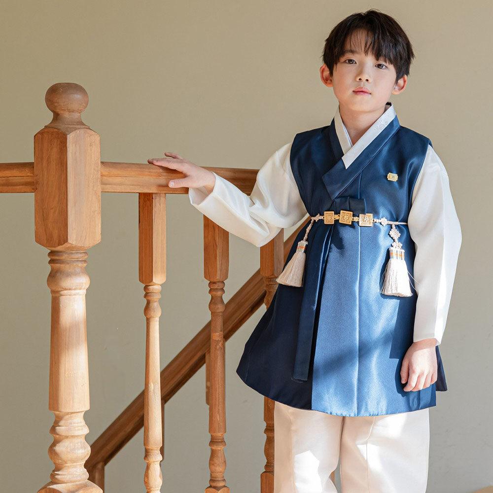 Yuhan Navy Beige Boy Hanbok (100D-15YR) - Native Korean