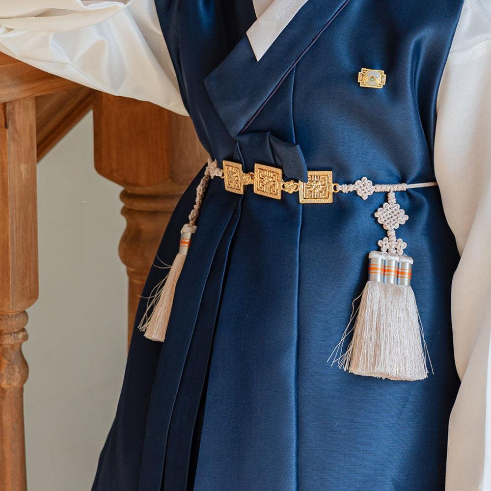 Yuhan Navy Beige Boy Hanbok (100D-15YR) - Native Korean