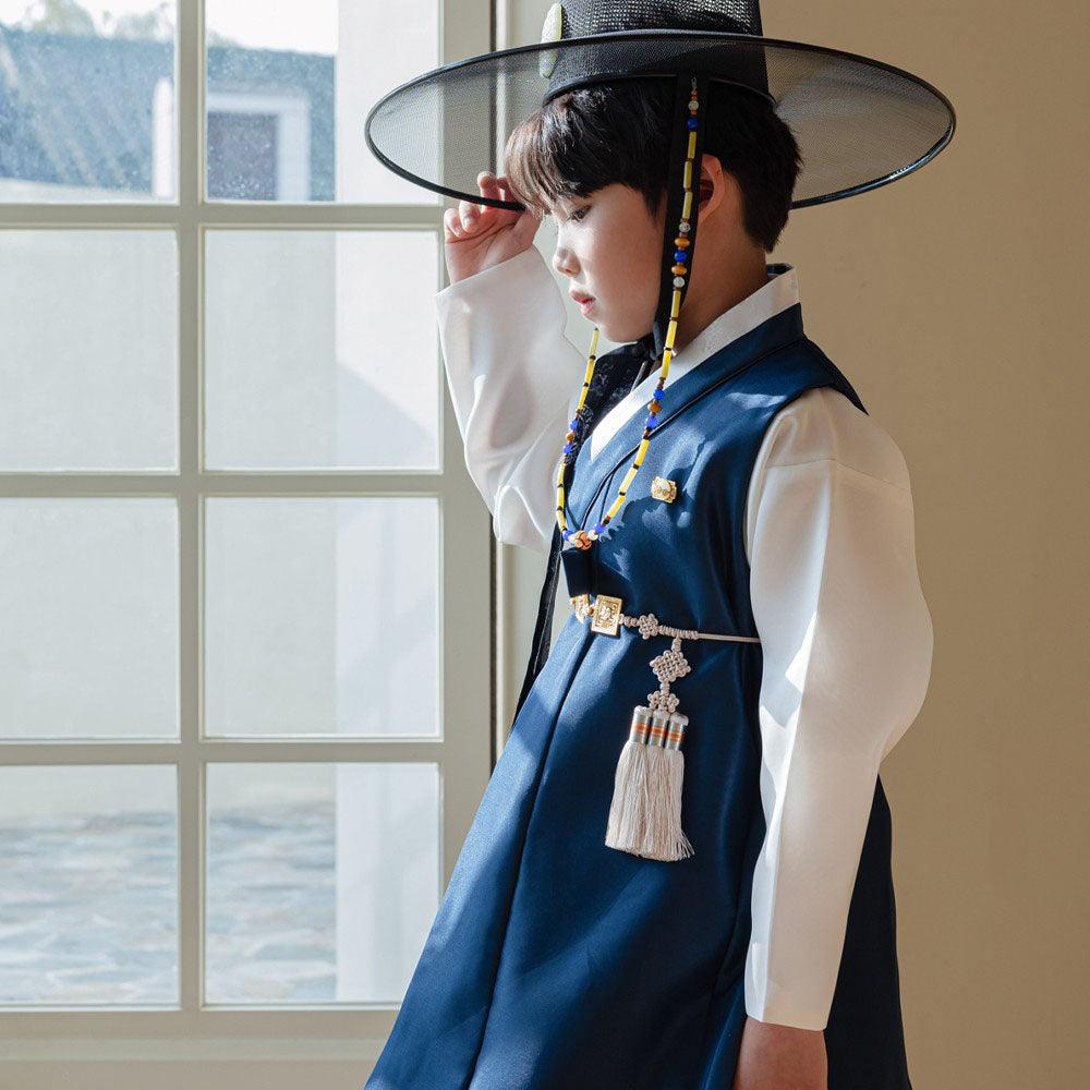 Yuhan Navy Beige Boy Hanbok (100D-15YR) - Native Korean