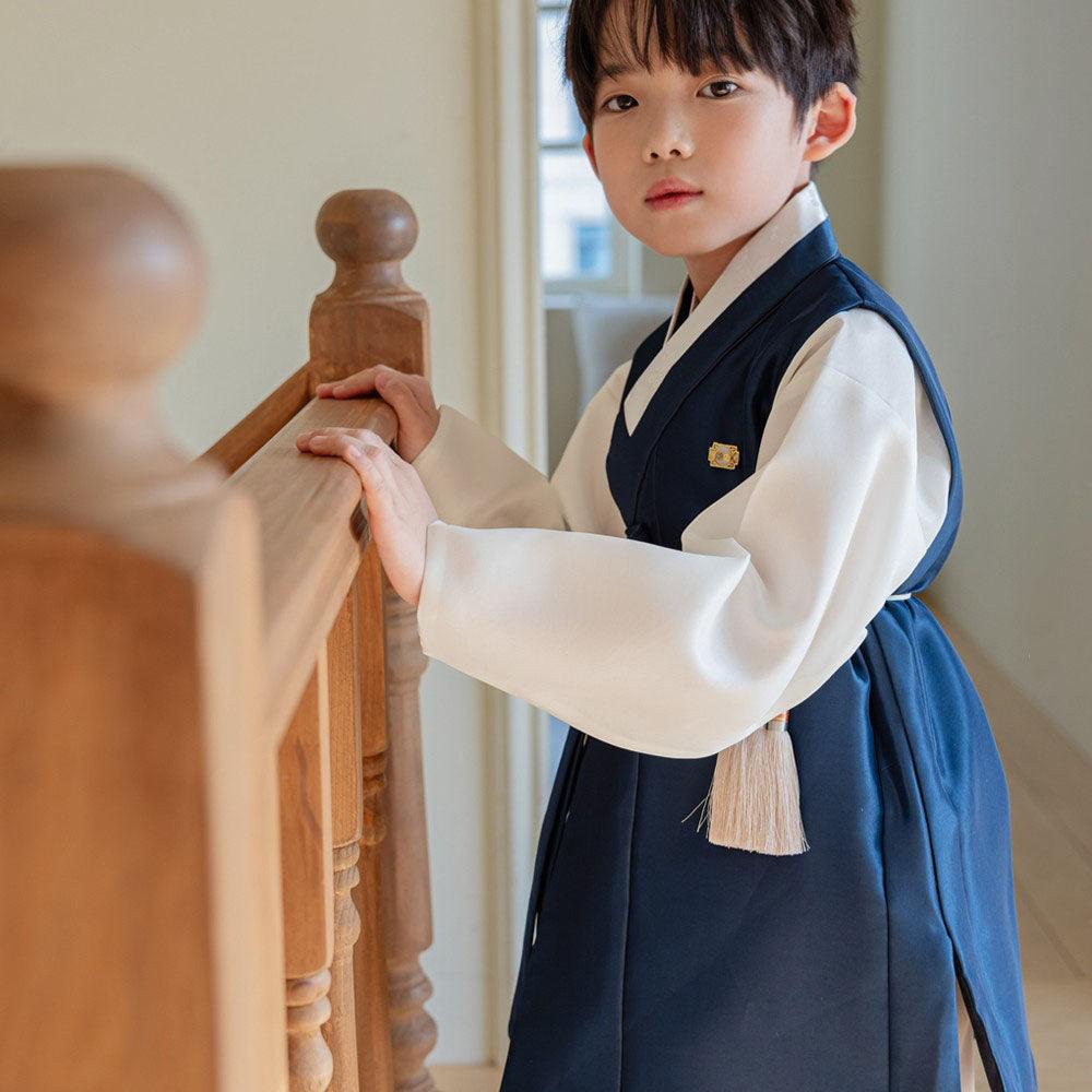 Yuhan Navy Beige Boy Hanbok (100D-15YR) - Native Korean