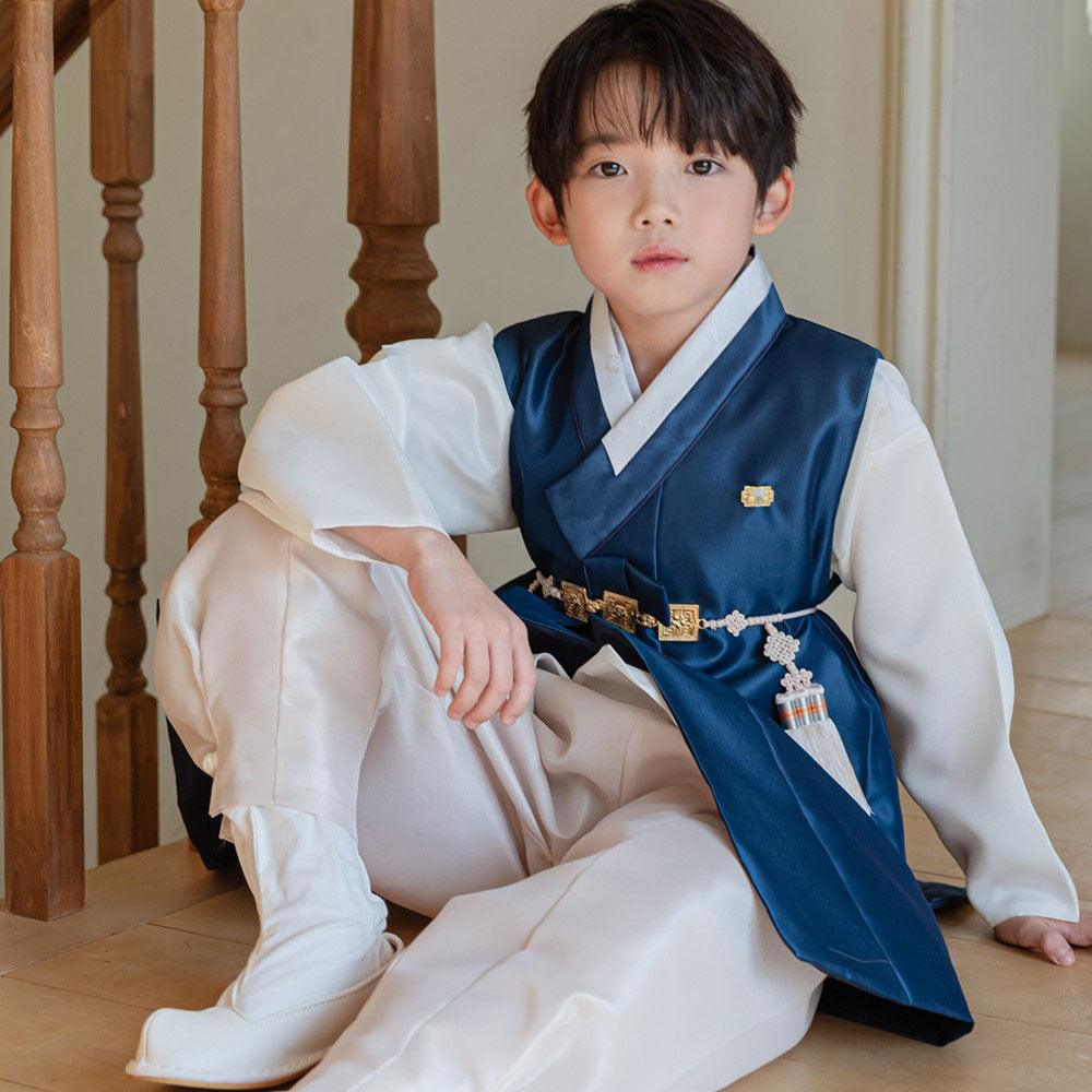 Yuhan Navy Beige Boy Hanbok (100D-15YR) - Native Korean