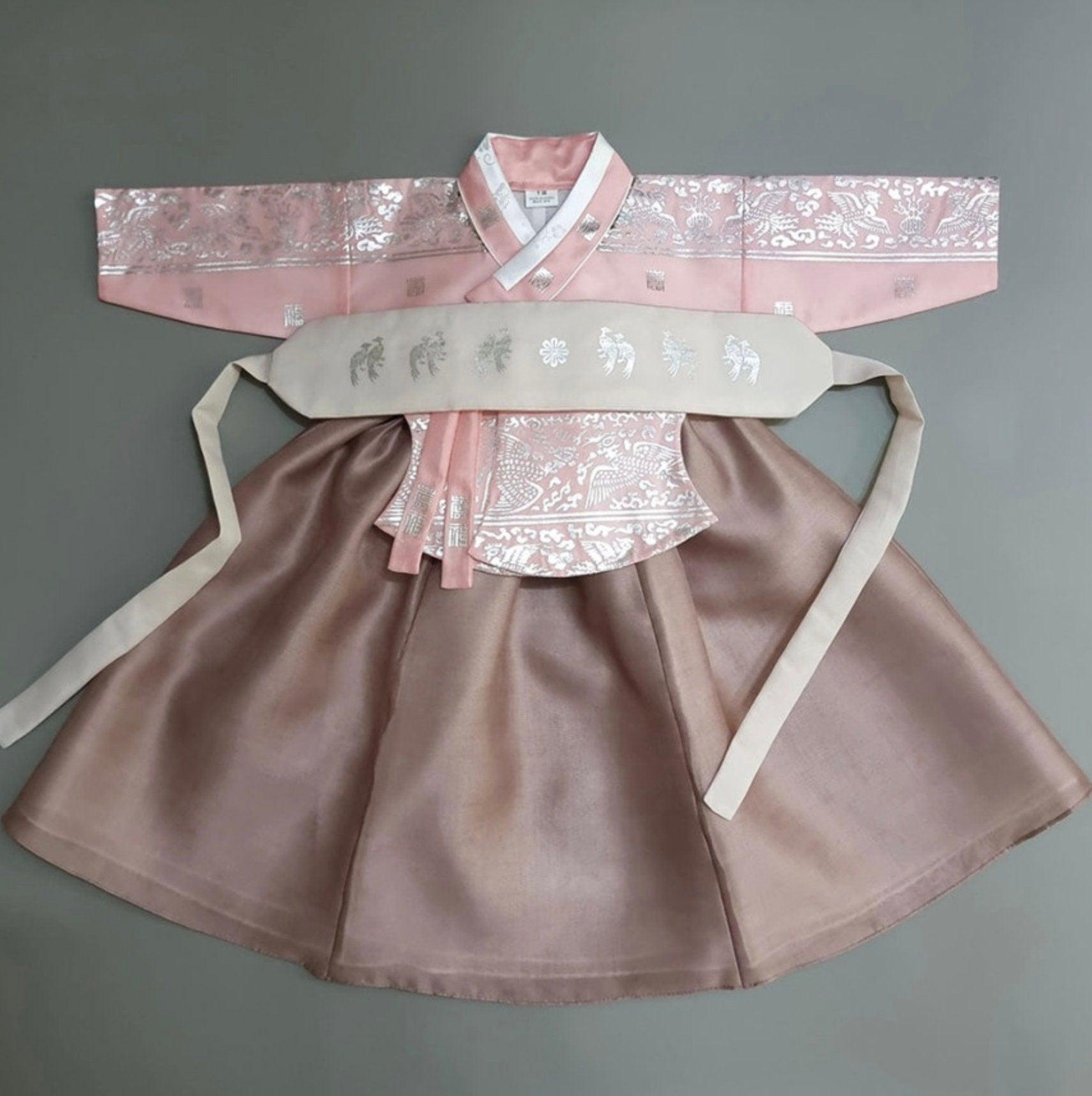 Yuhee Silver Foil Pink-Five Colors Skirt Girl Hanbok(100D-10YR) - Native Korean