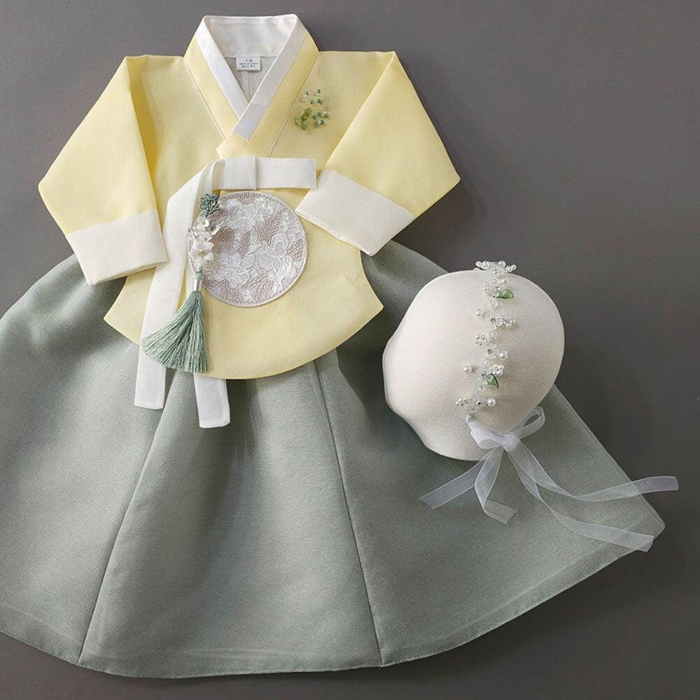 Yujin Yellow Dangui Sky Mint Skirt Girl Hanbok (100D-15YR) - Native Korean