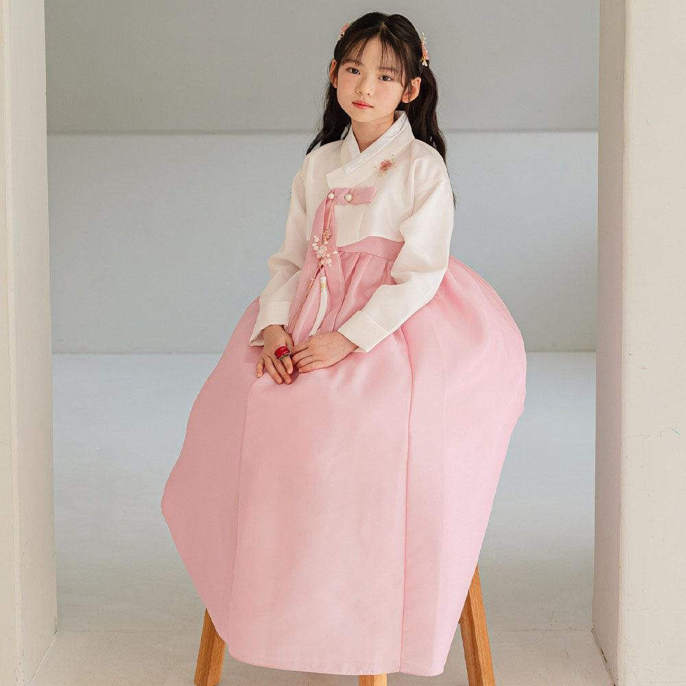 Yumin Beige Pink Girl Hanbok (100D-15YR) - Native Korean