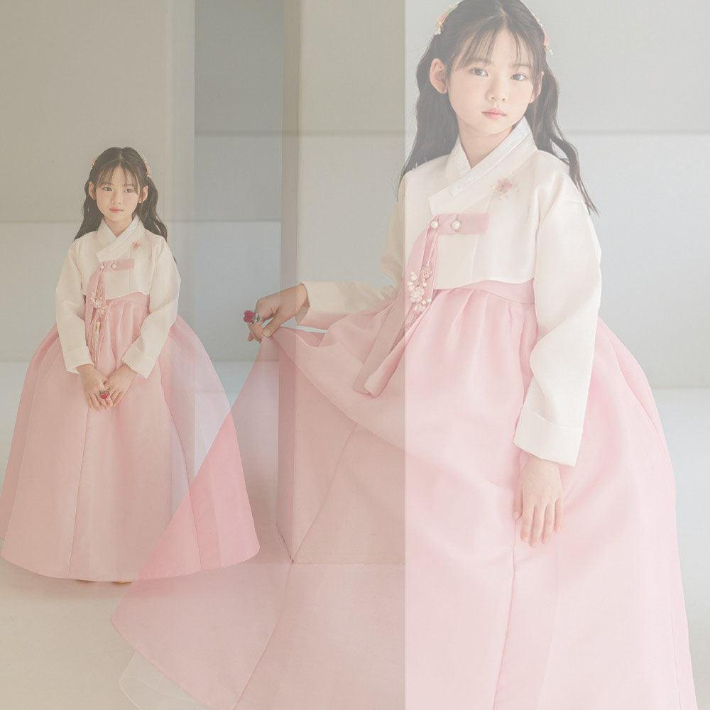Yumin Beige Pink Girl Hanbok (100D-15YR) - Native Korean