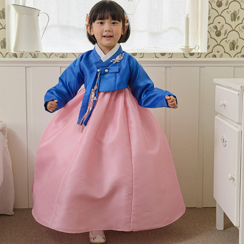 Yumin Blue Pink Girl Hanbok (100D-15YR) - Native Korean