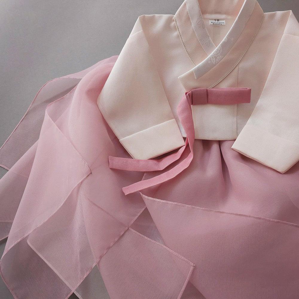 Yumin Flared Beige Indie Pink Girl Hanbok (100D-15YR) - Native Korean