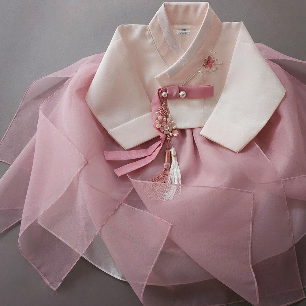 Yumin Flared Beige Indie Pink Girl Hanbok (100D-15YR) - Native Korean