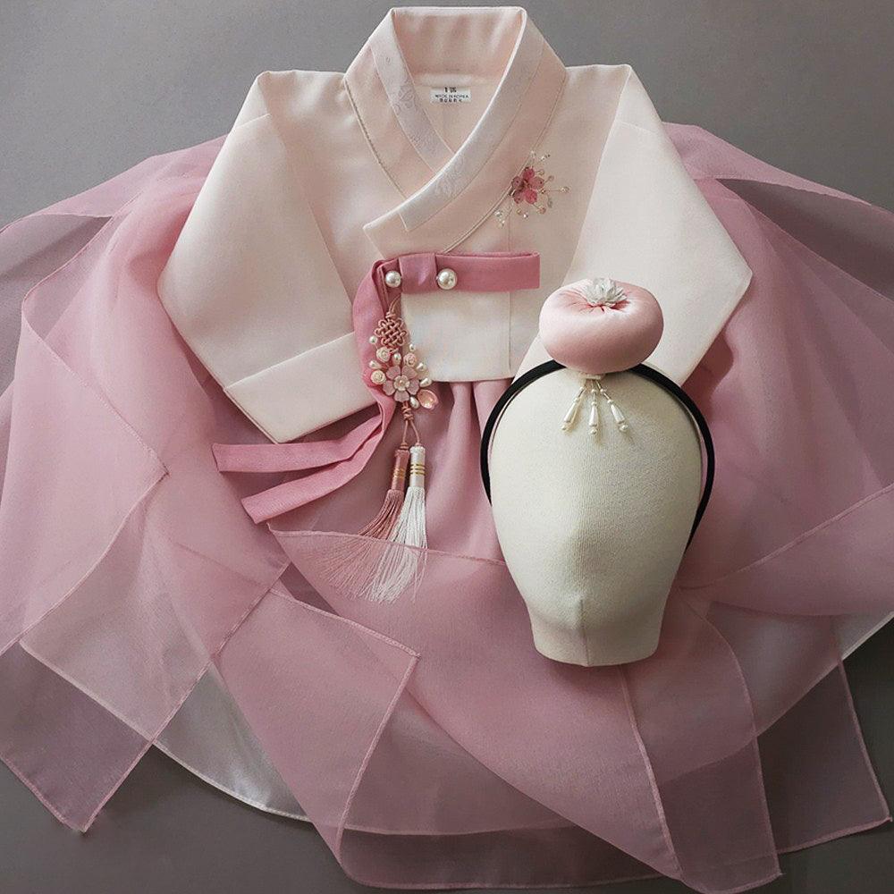 Yumin Flared Beige Indie Pink Girl Hanbok (100D-15YR) - Native Korean