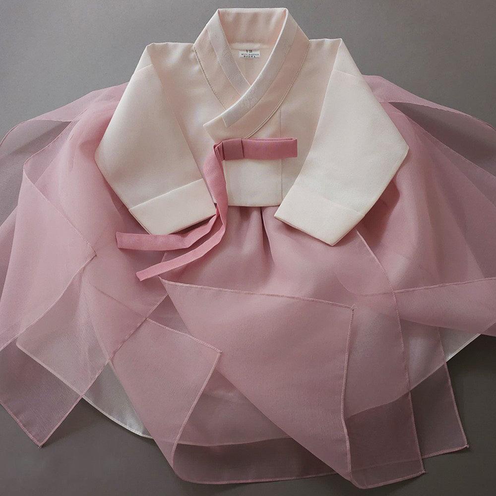 Yumin Flared Beige Indie Pink Girl Hanbok (100D-15YR) - Native Korean