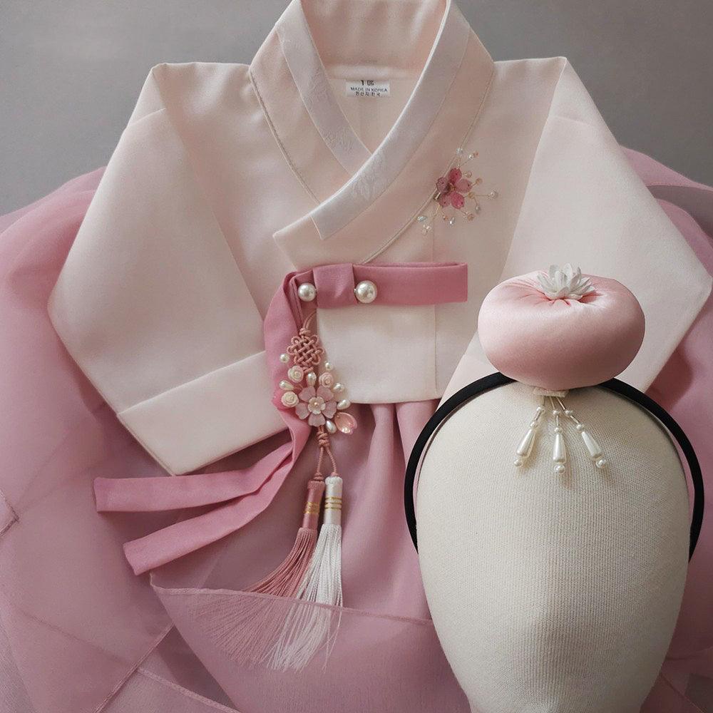 Yumin Flared Beige Indie Pink Girl Hanbok (100D-15YR) - Native Korean