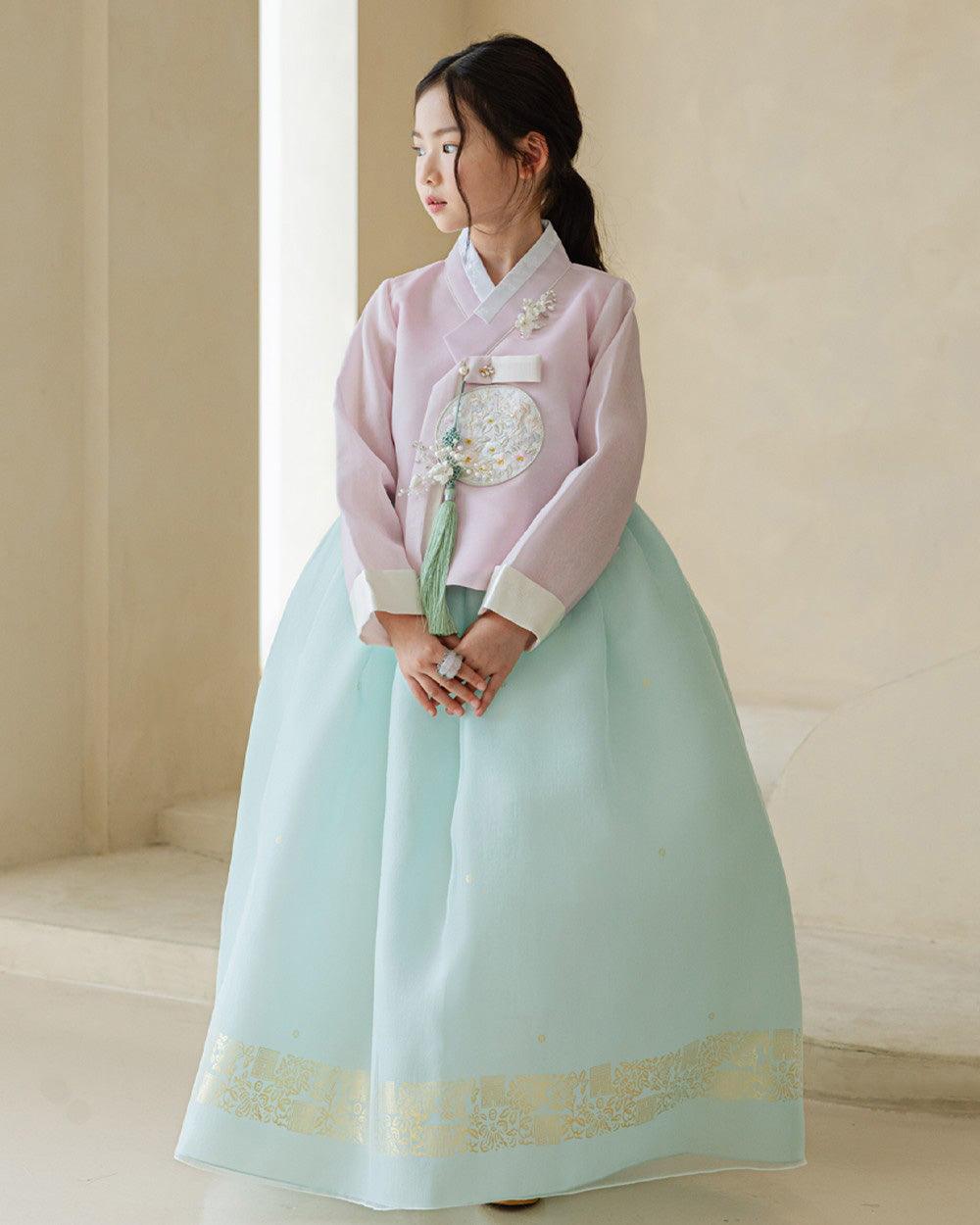 Yurim Gold Foil Mint Skirt Girl Hanbok (1-10YR) - Native Korean