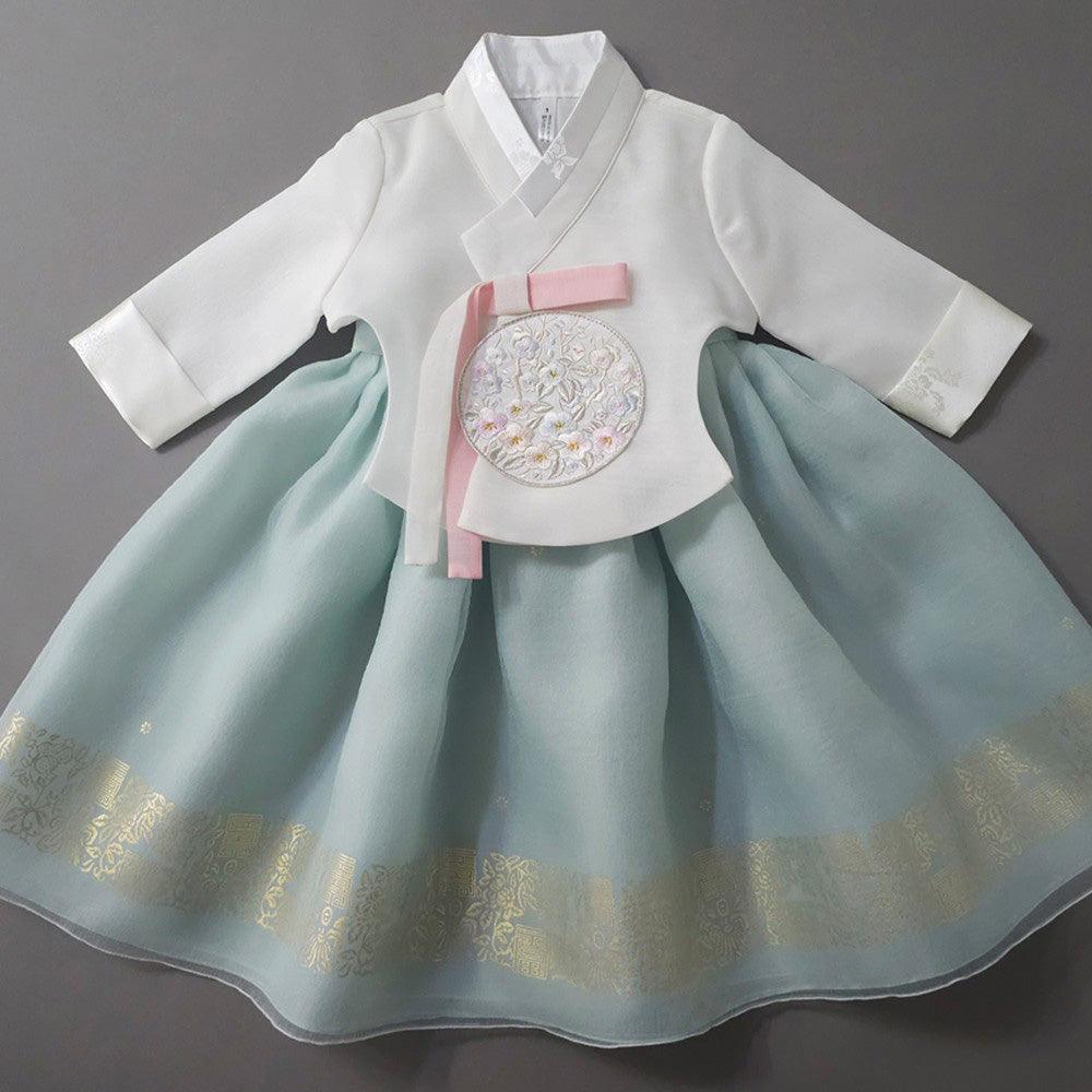 Yurim Gold Foil Mint Skirt Girl Hanbok (1-10YR) - Native Korean