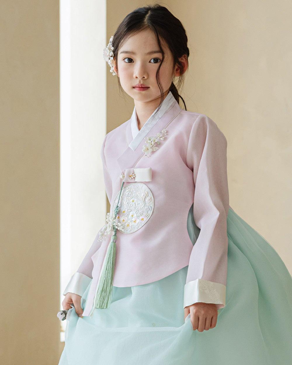 Yurim Gold Foil Mint Skirt Girl Hanbok (1-10YR) - Native Korean