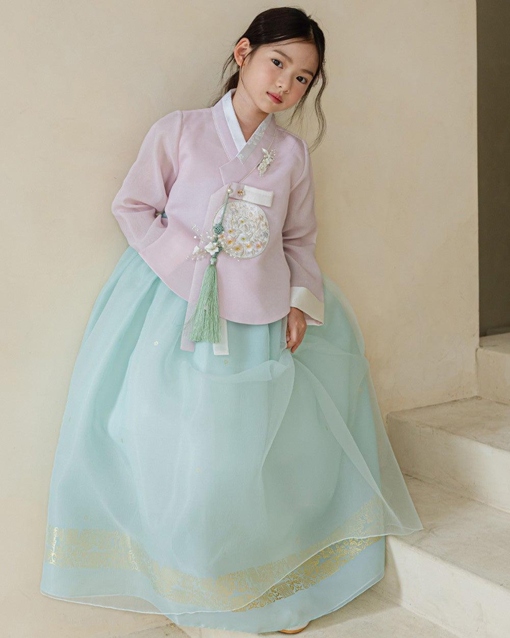 Yurim Gold Foil Mint Skirt Girl Hanbok (1-10YR) - Native Korean