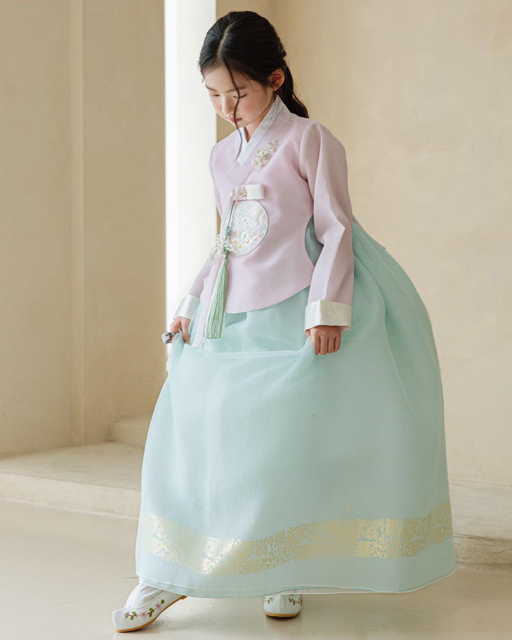 Yurim Gold Foil Mint Skirt Girl Hanbok (1-10YR) - Native Korean