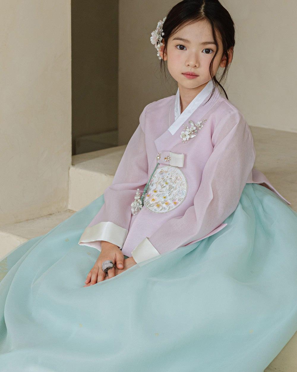 Yurim Gold Foil Mint Skirt Girl Hanbok (1-10YR) - Native Korean