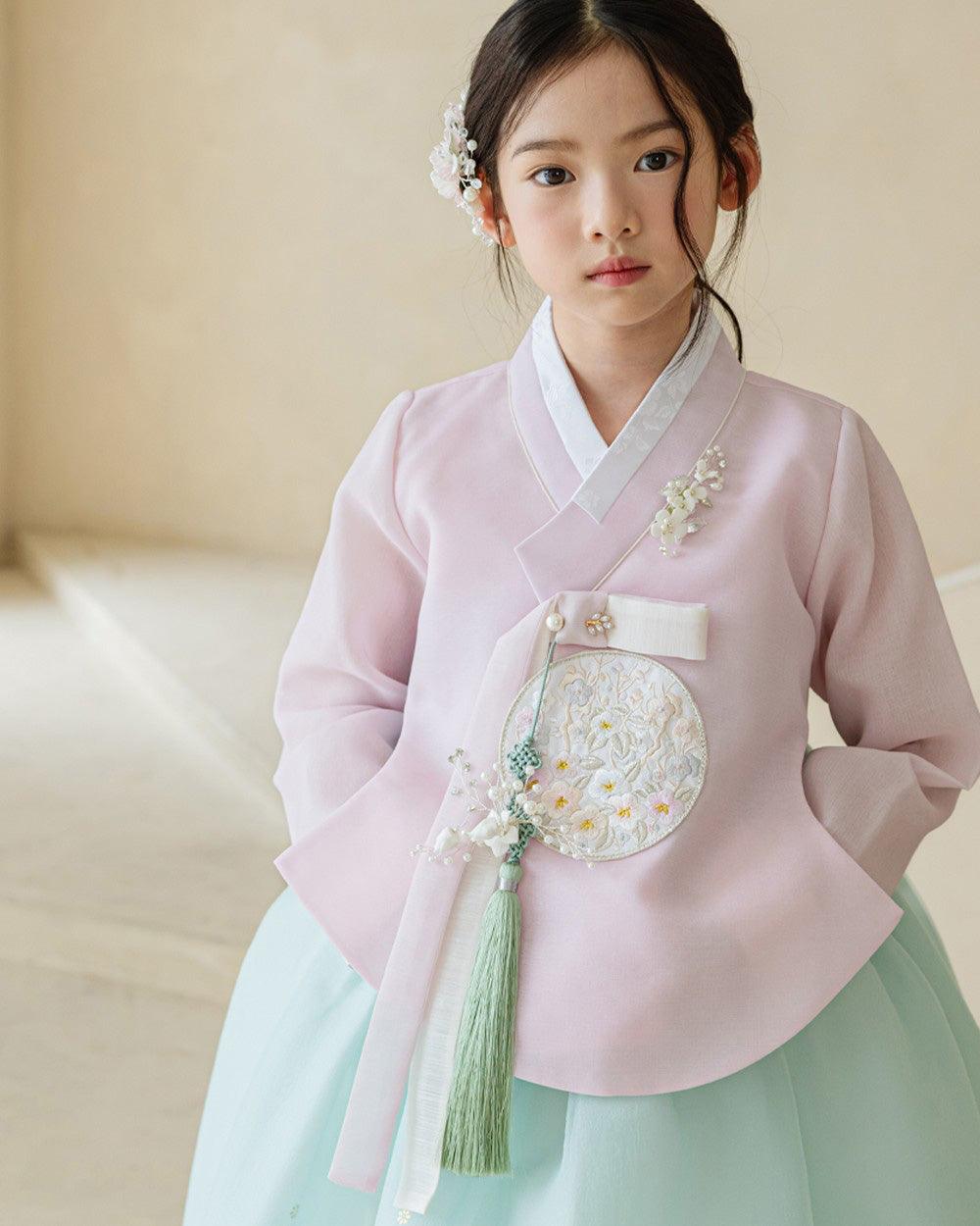 Yurim Gold Foil Mint Skirt Girl Hanbok (1-10YR) - Native Korean