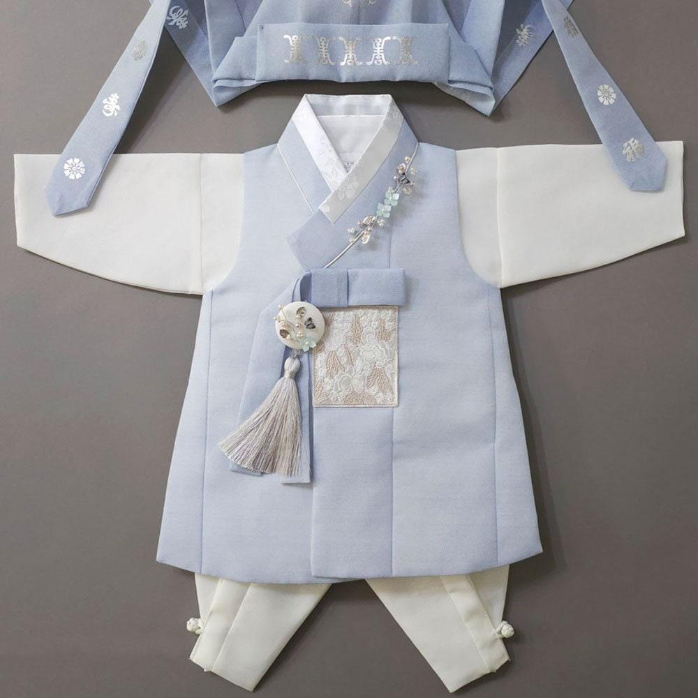 Yusin Sky Solid Ivory Boy Hanbok (100D-15YR) - Native Korean