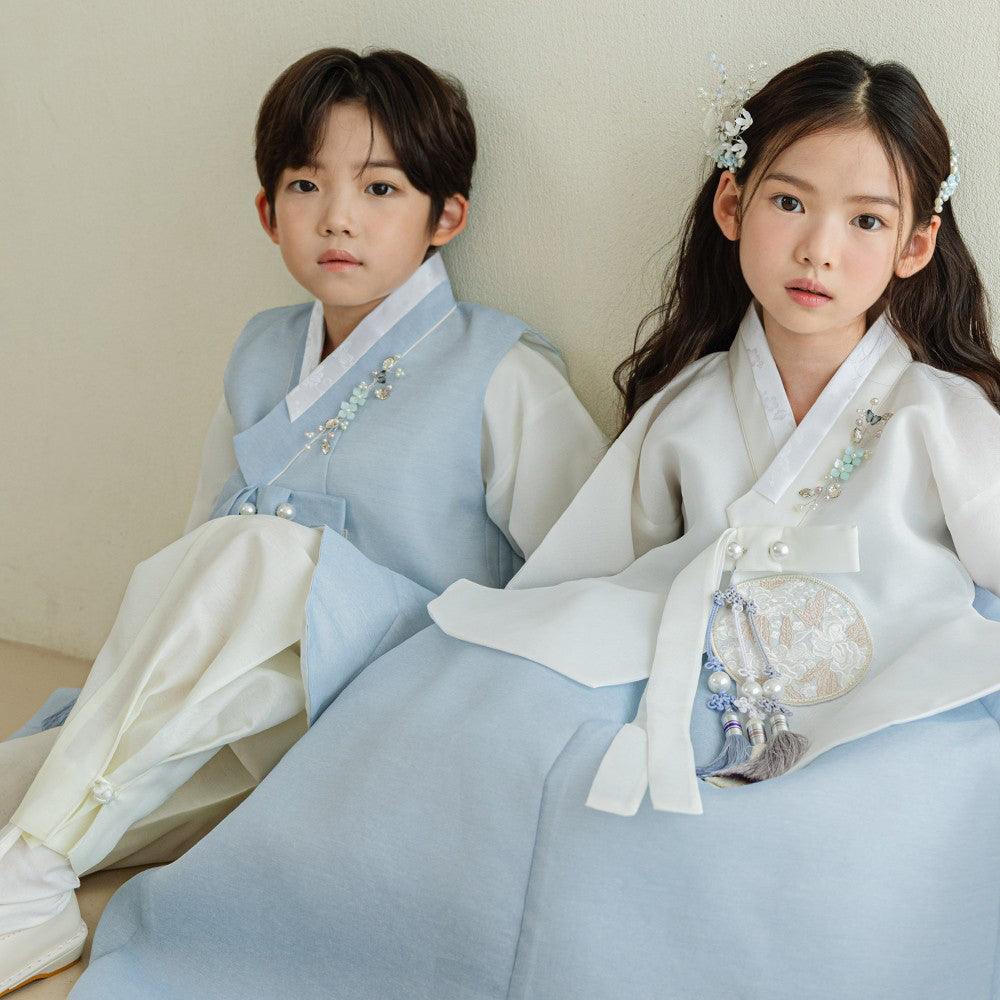 Yusin Sky Solid Ivory Boy Hanbok (100D-15YR) - Native Korean