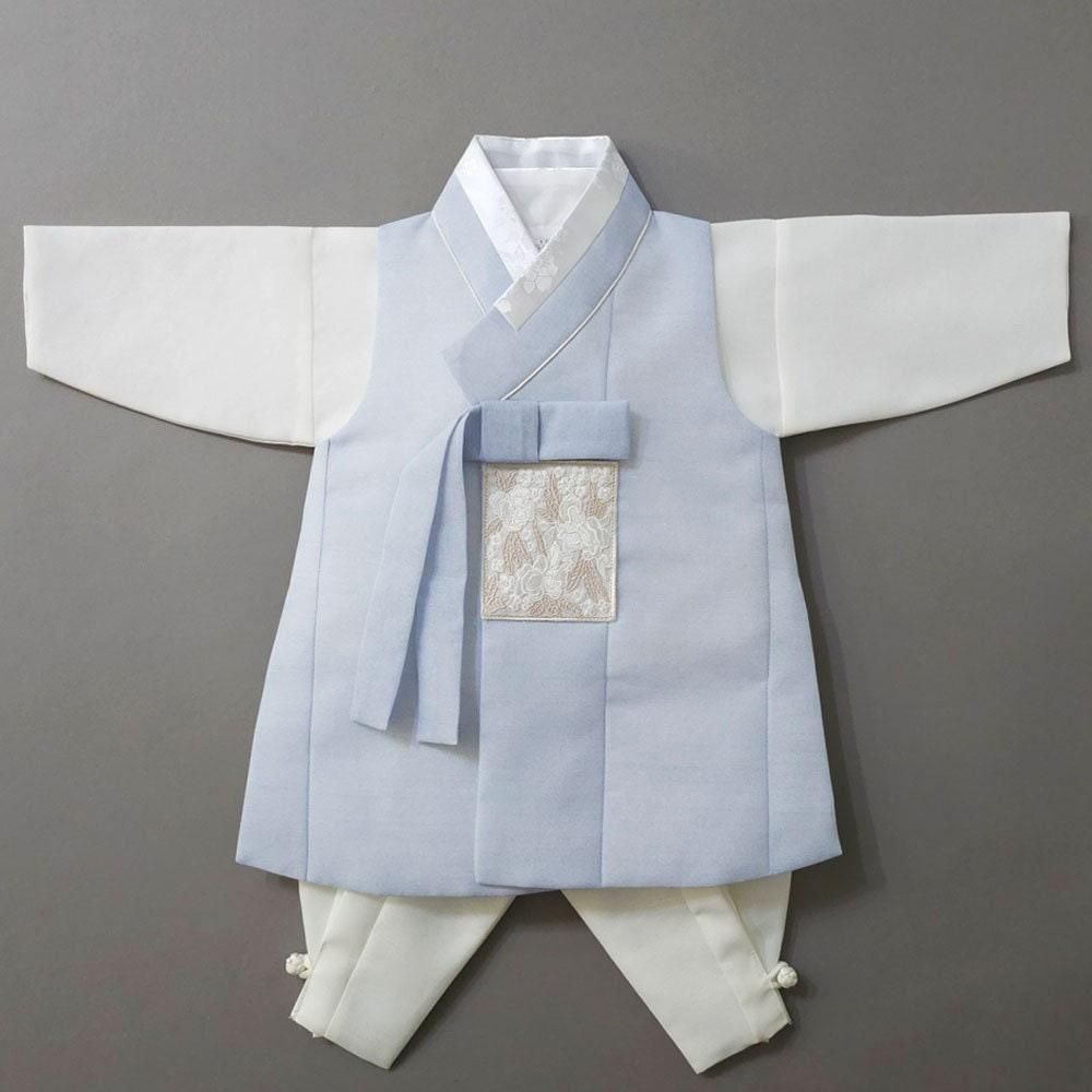 Yusin Sky Solid Ivory Boy Hanbok (100D-15YR) - Native Korean