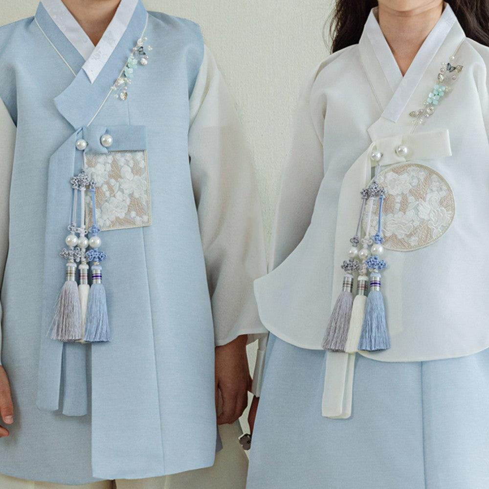 Yusin Sky Solid Ivory Boy Hanbok (100D-15YR) - Native Korean