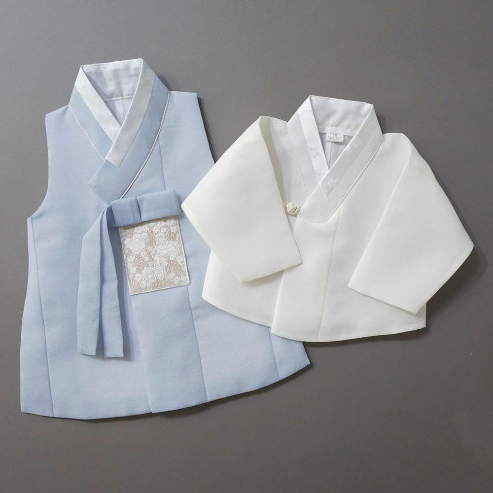 Yusin Sky Solid Ivory Boy Hanbok (100D-15YR) - Native Korean