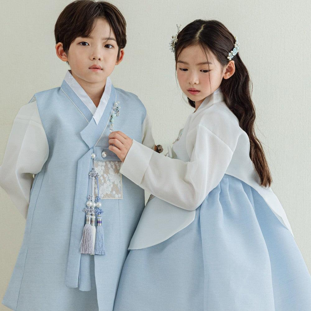 Yusin Sky Solid Ivory Boy Hanbok (100D-15YR) - Native Korean