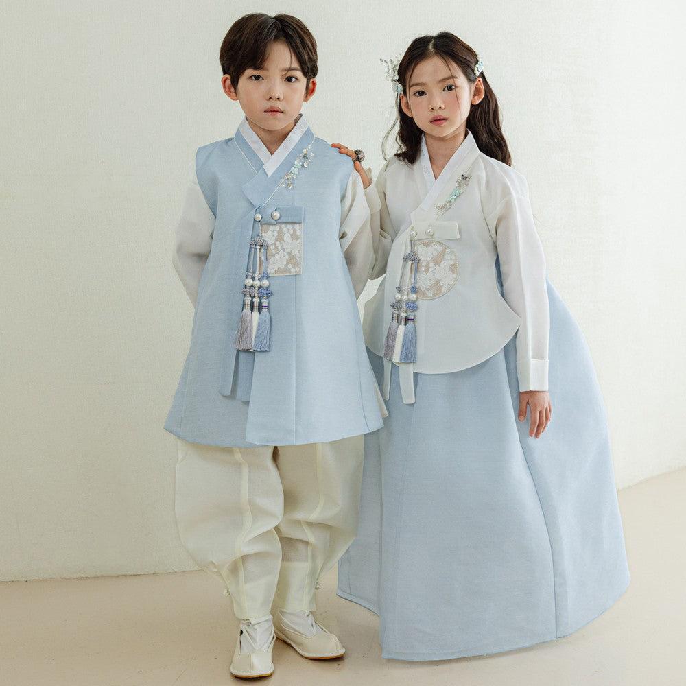 Yusin Sky Solid Ivory Boy Hanbok (100D-15YR) - Native Korean