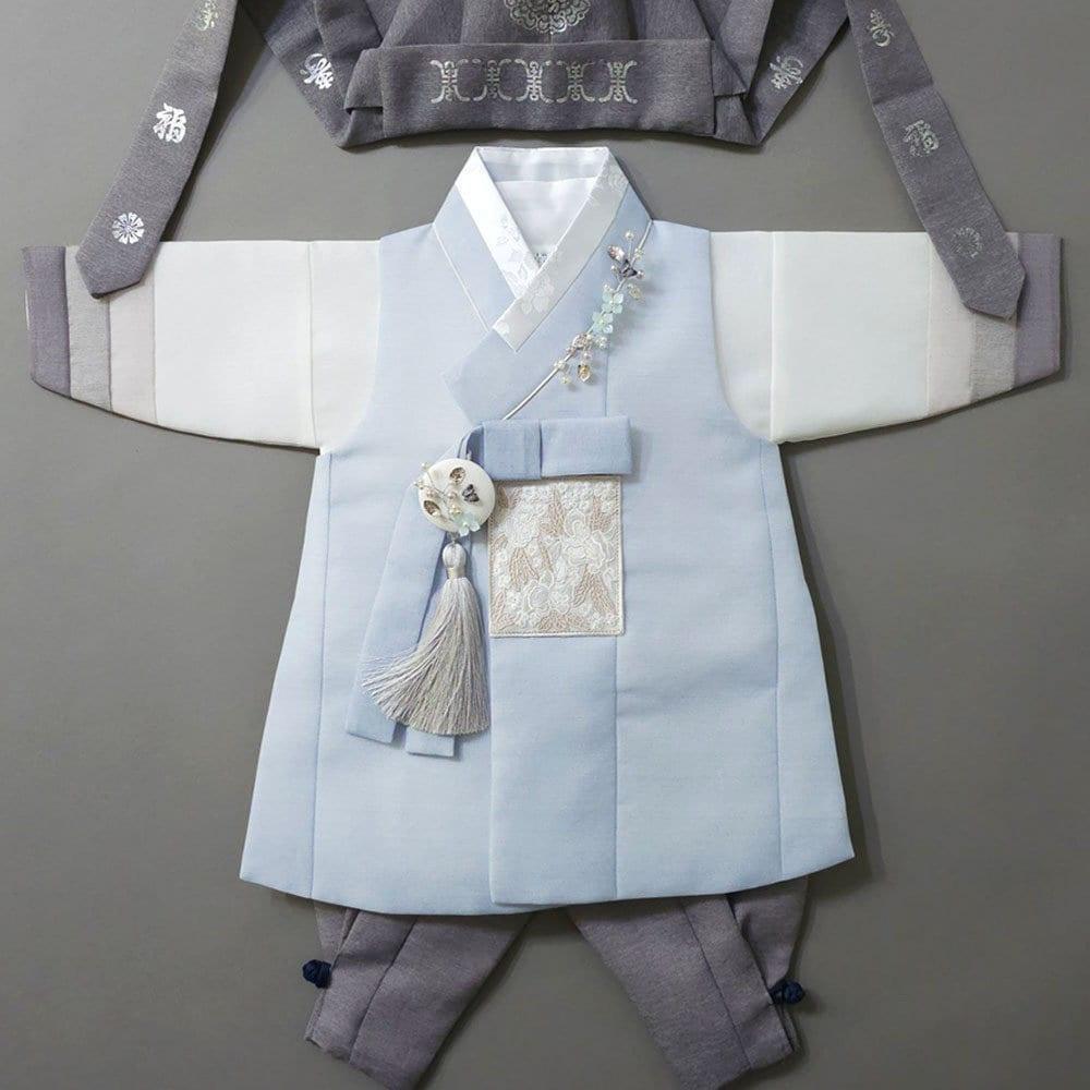 Yusin Sky Stripe Brown-Gray Boy Hanbok (100D-10YR) - Native Korean