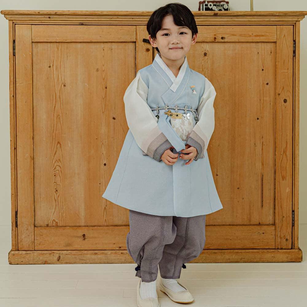 Yusin Sky Stripe Brown-Gray Boy Hanbok (100D-10YR) - Native Korean