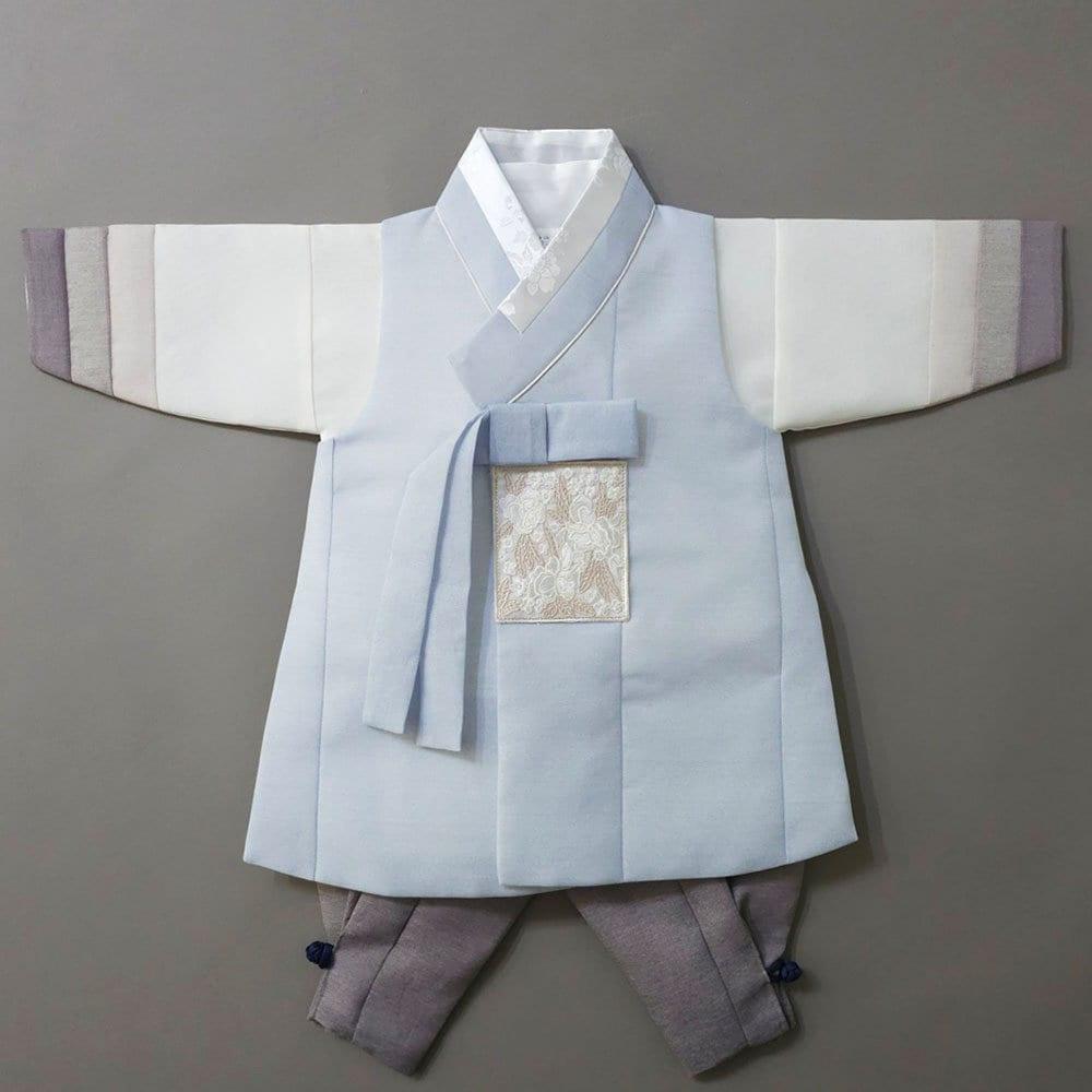 Yusin Sky Stripe Brown-Gray Boy Hanbok (100D-10YR) - Native Korean