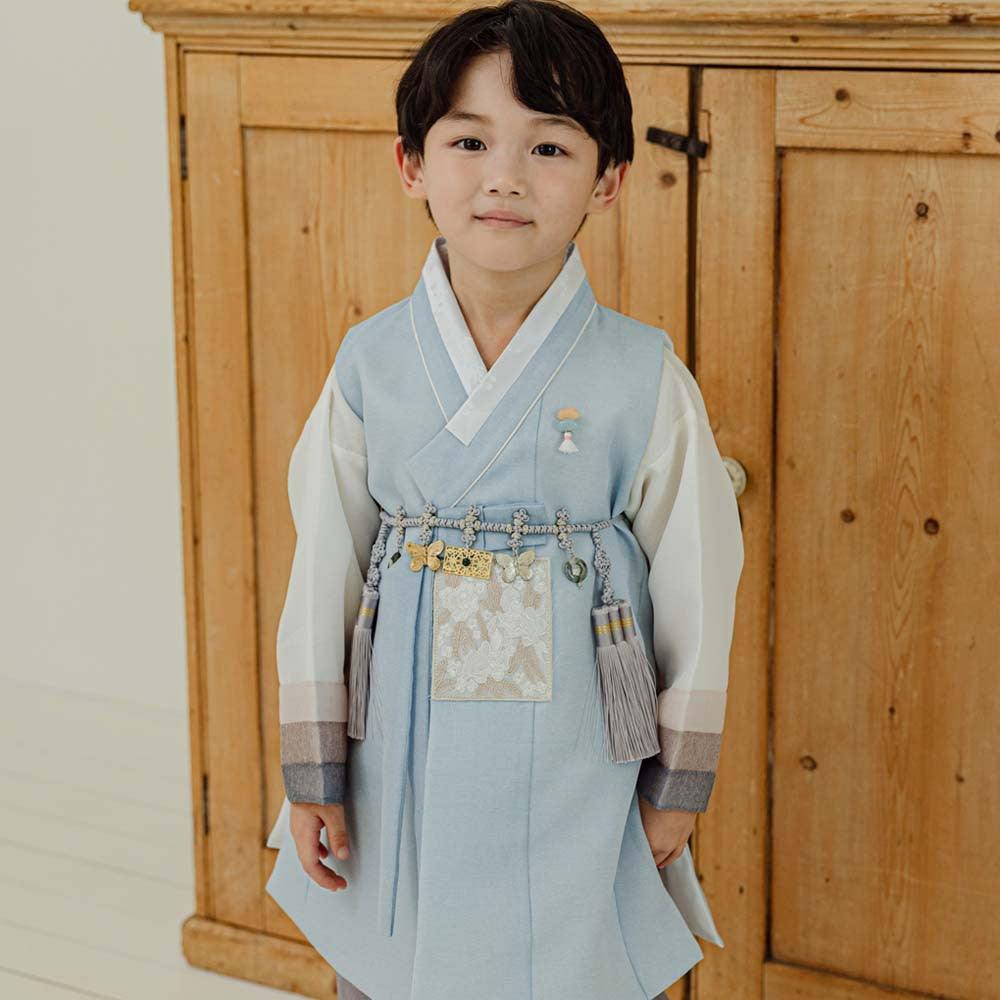 Yusin Sky Stripe Brown-Gray Boy Hanbok (100D-10YR) - Native Korean