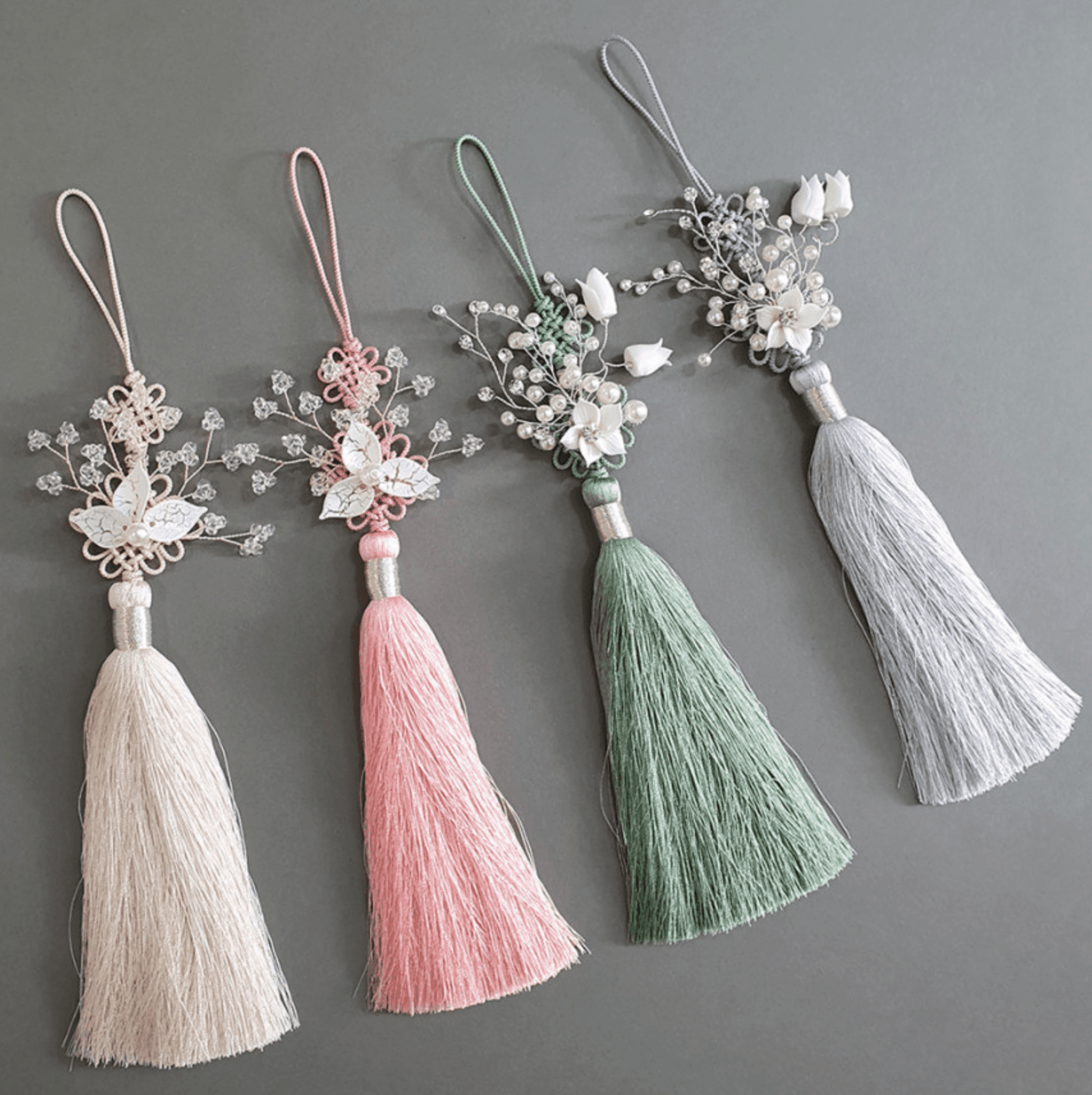Beaded Floral Tassel Norigae - Native Korean