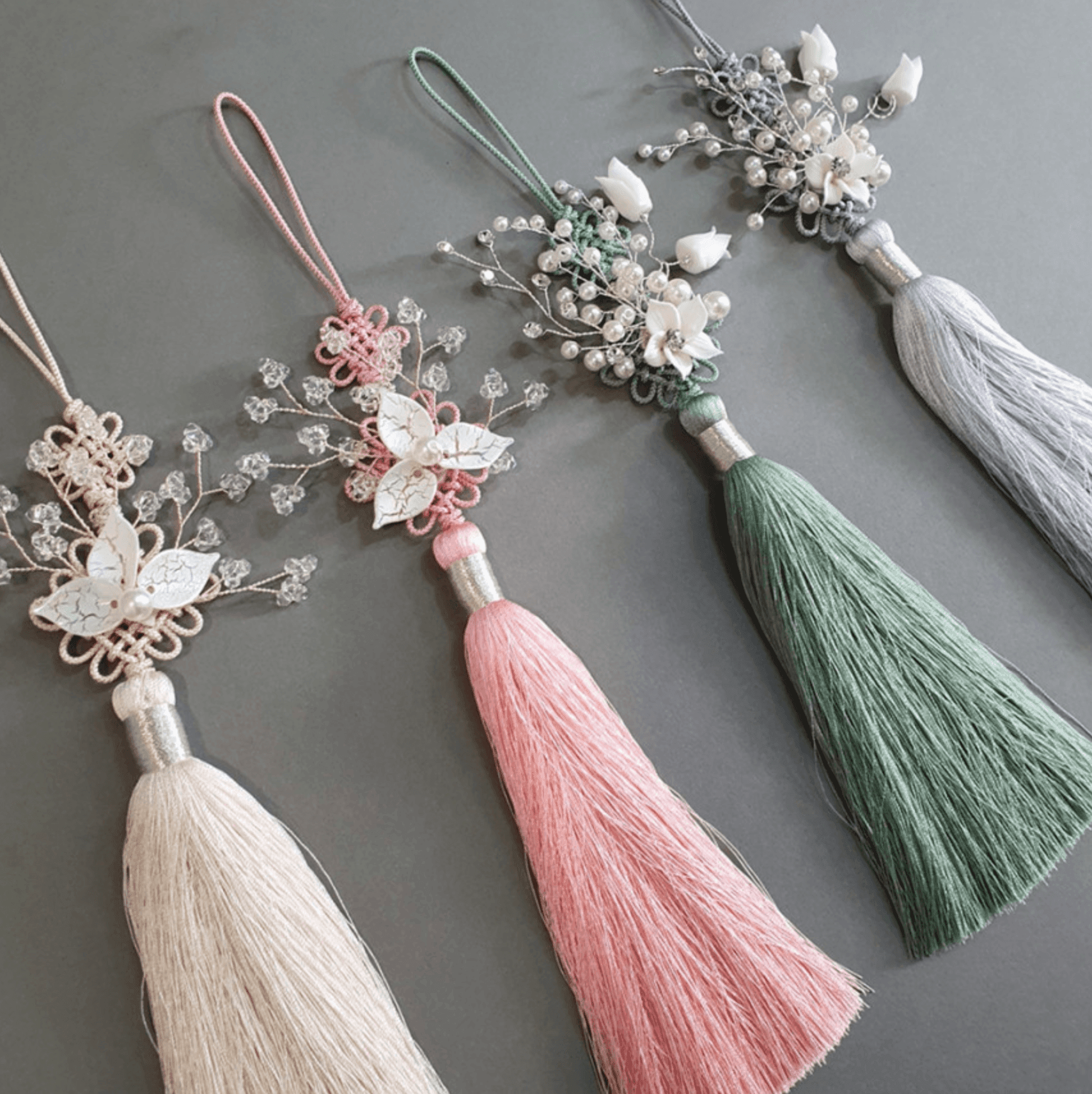 Beaded Floral Tassel Norigae - Native Korean