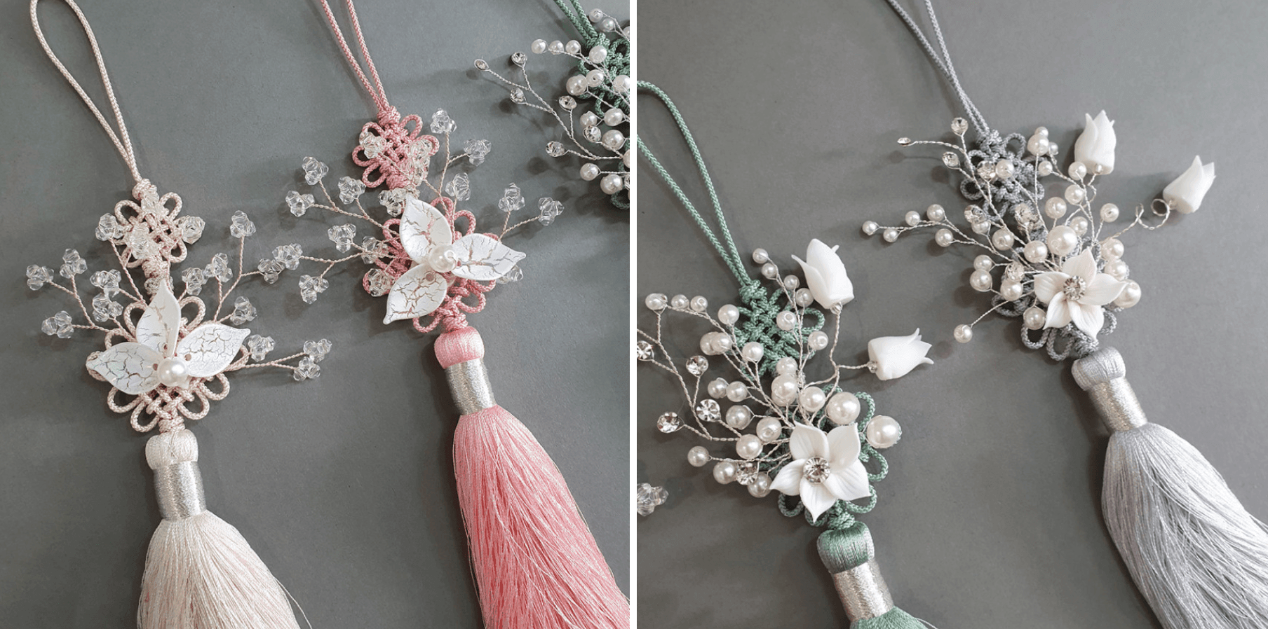 Beaded Floral Tassel Norigae - Native Korean