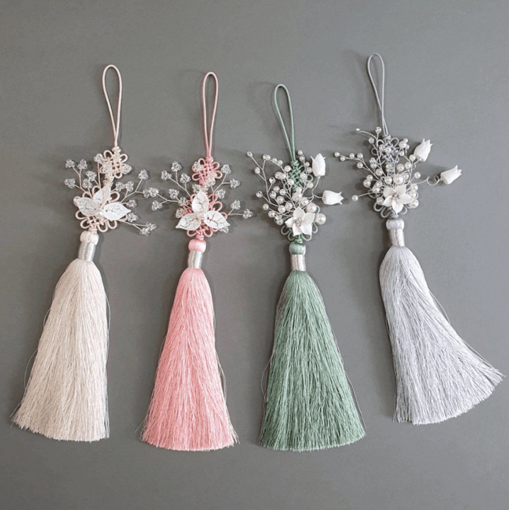 Beaded Floral Tassel Norigae - Native Korean