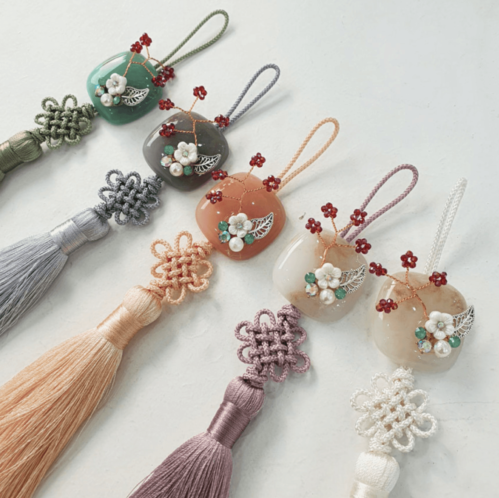 Floral Branch Stone Tassel Norigae - Native Korean
