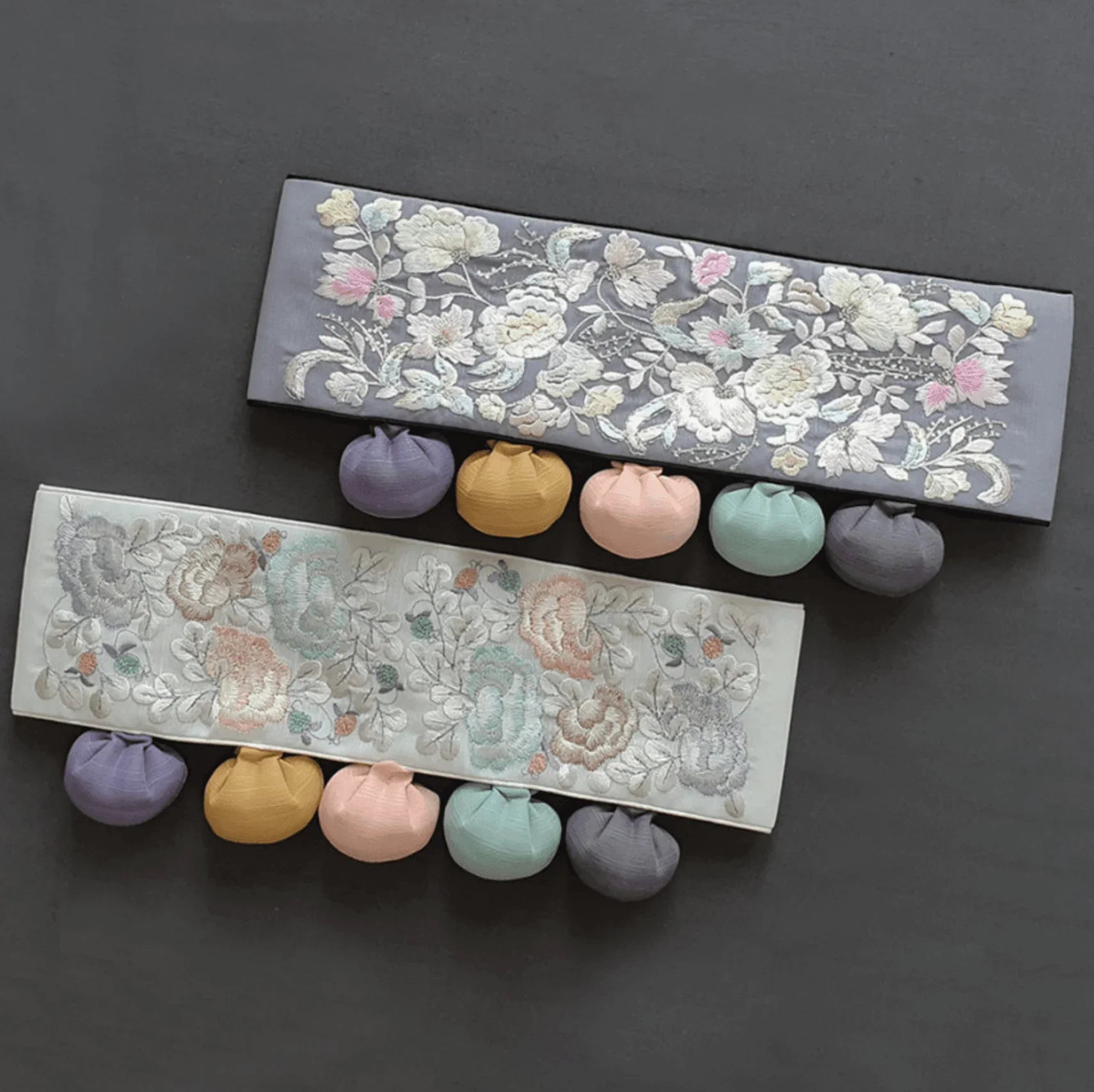 Gray Floral Embroidery Bell Belt - Native Korean