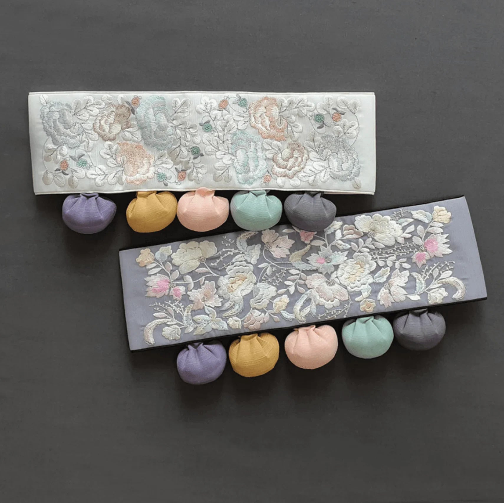 Gray Floral Embroidery Bell Belt - Native Korean