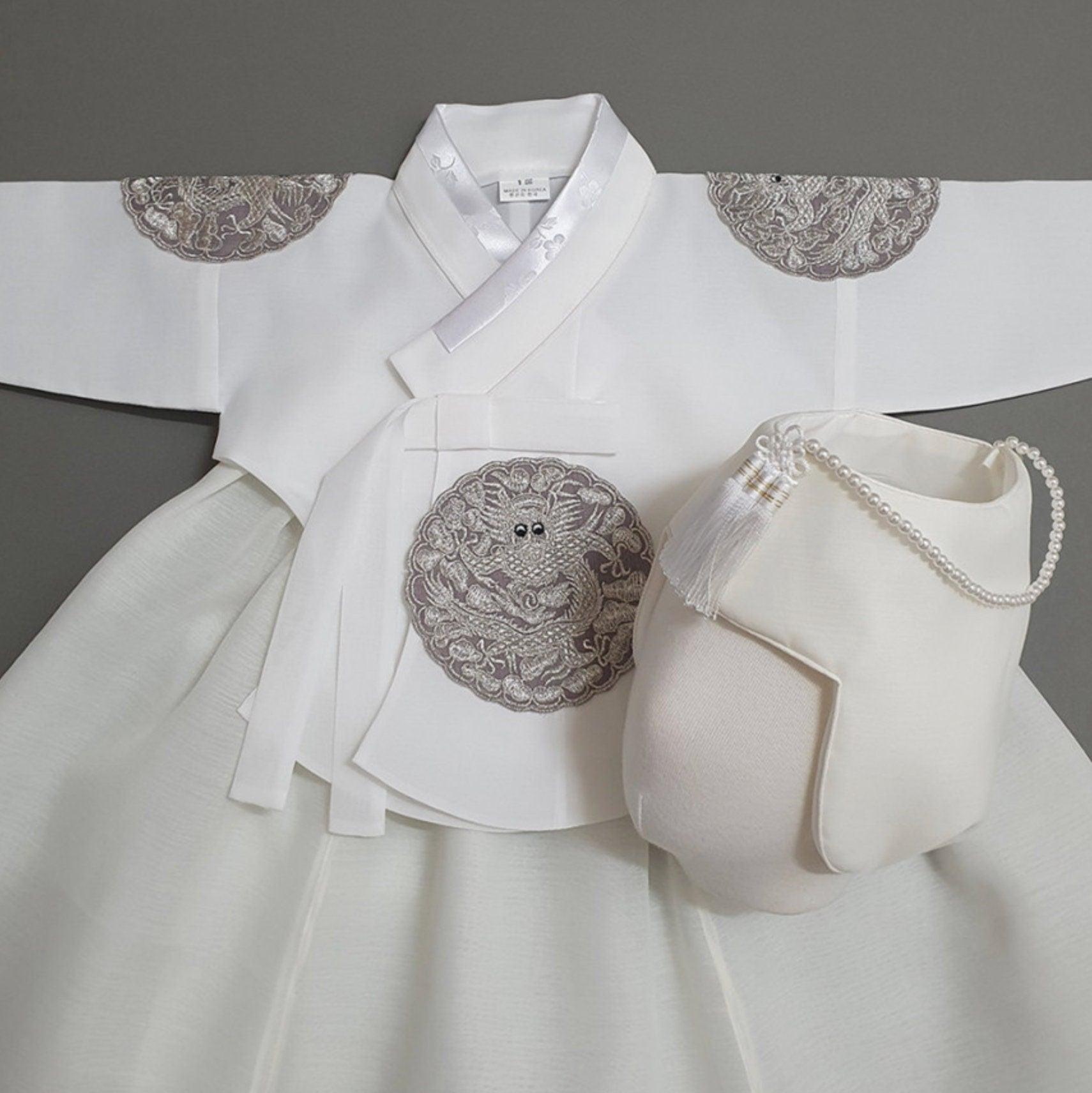 Hyunbi Gray Embroidery Peach Girl Hanbok (100D-10YR) - Native Korean