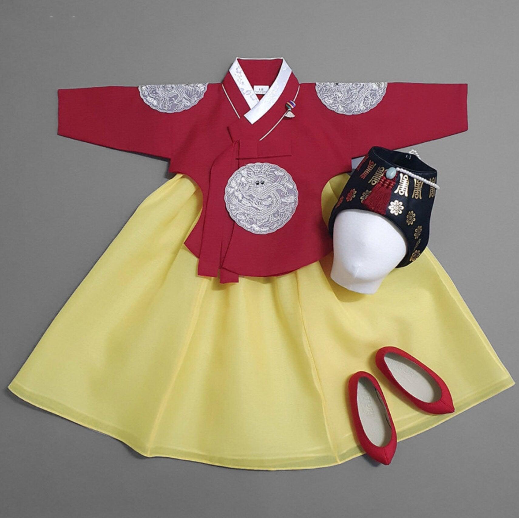 Hyunbi Gray Embroidery Red Girl Hanbok (100D-10YR) - Native Korean
