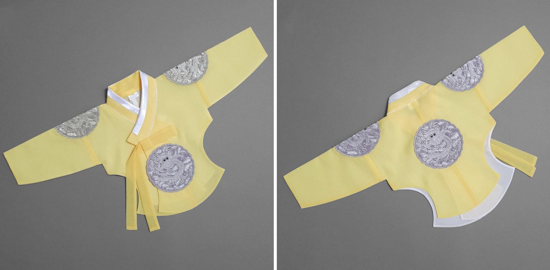 Hyunbi Gray Embroidery Yellow Girl Hanbok (100D-10YR) - Native Korean
