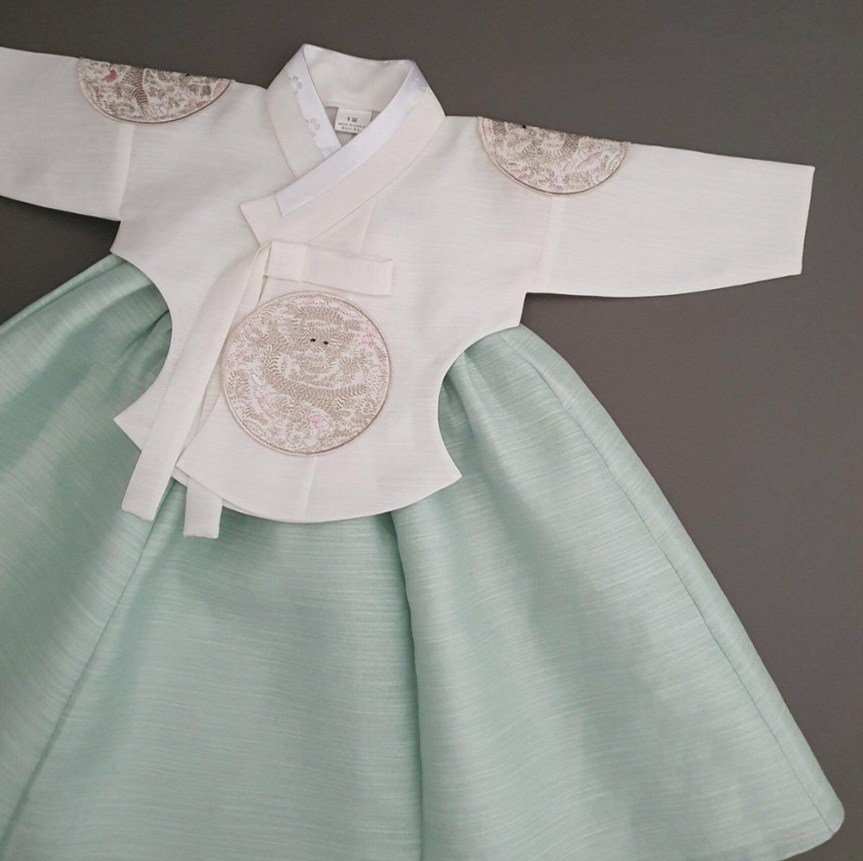 Hyunbi Silver Embroidery Mint Girl Hanbok (100D-1YR) - Native Korean