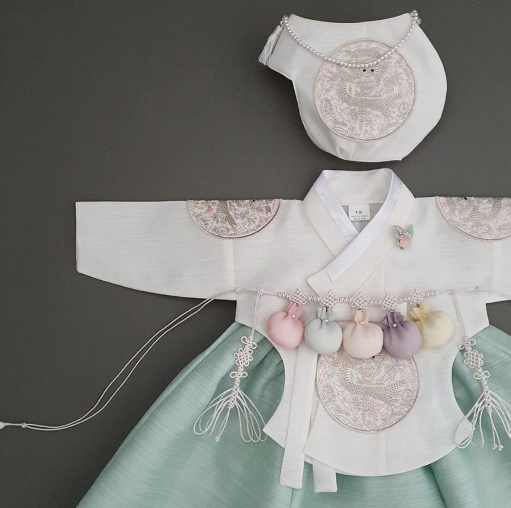 Hyunbi Silver Embroidery Mint Girl Hanbok (100D-1YR) - Native Korean