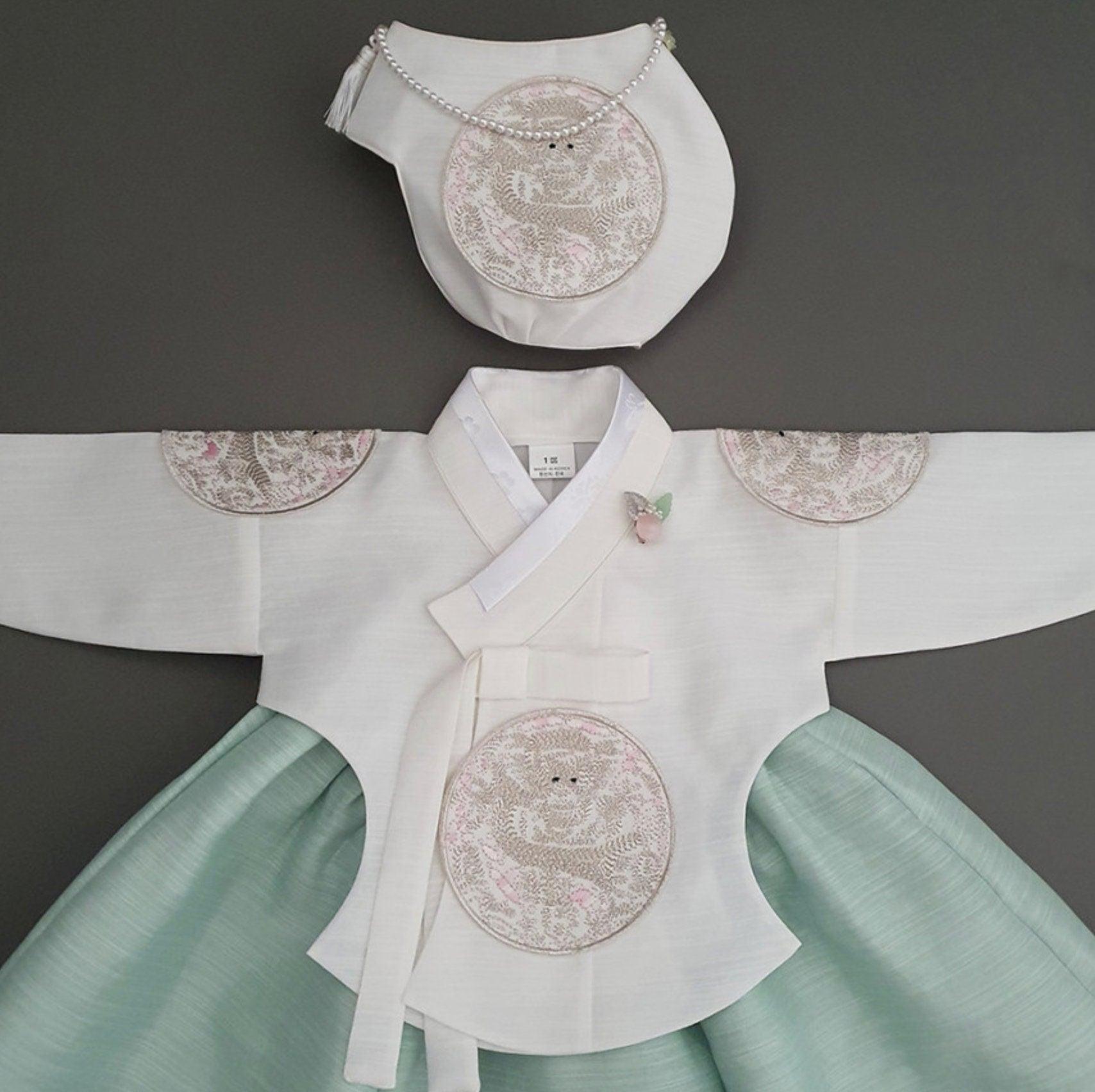 Hyunbi Silver Embroidery Mint Girl Hanbok (100D-1YR) - Native Korean