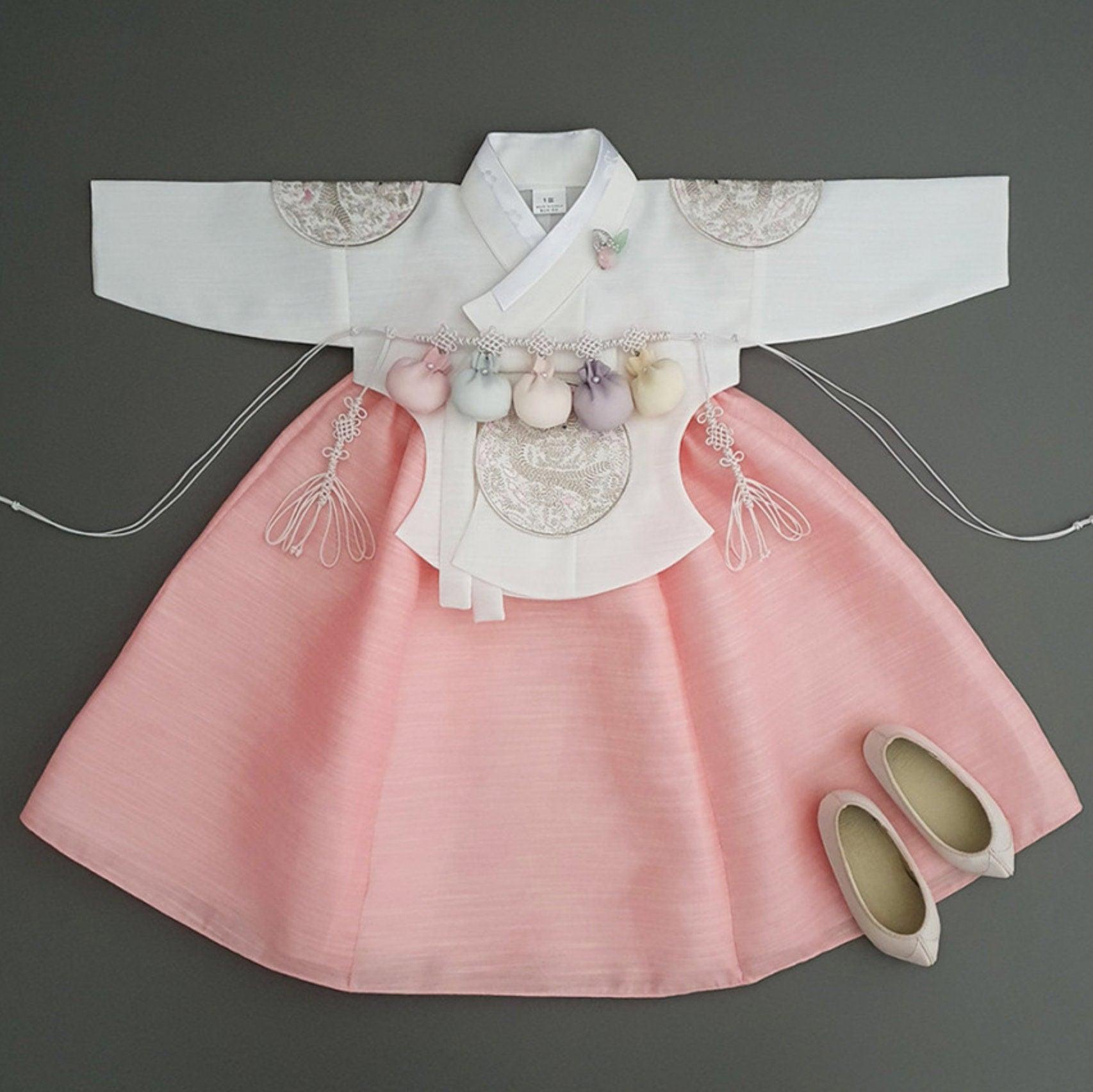 Hyunbi Silver Embroidery Peach Girl Hanbok (100D-1YR) - Native Korean