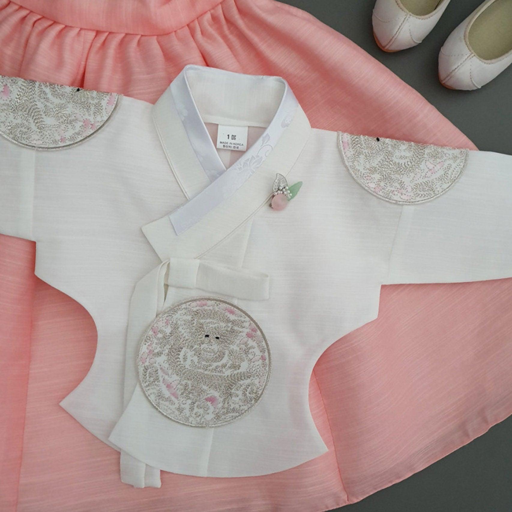 Hyunbi Silver Embroidery Peach Girl Hanbok (100D-1YR) - Native Korean